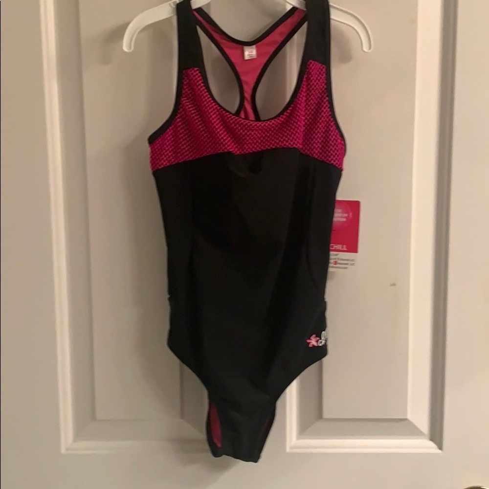 NWT-Girls Big Chill Black/Pink One Piece Swimsuit
